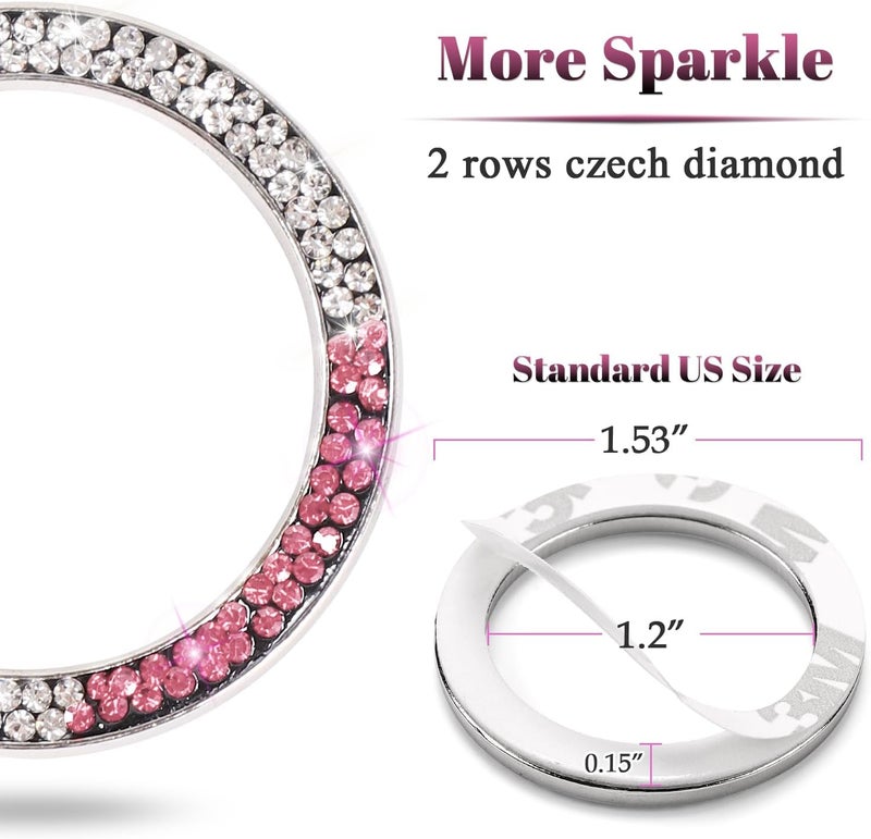 ToBeQueen White Pink Bling Push Start Button Cover Emblem Sticker, Crystal Diamond Rhinestone Push Start Ring Car Decor, Pink and White Bling Car Accessories - Image 4